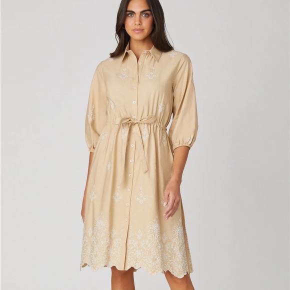 Shoshanna Sz M Francois Dress Embroidered Cotton Button Front Belt - Picture 3 of 10